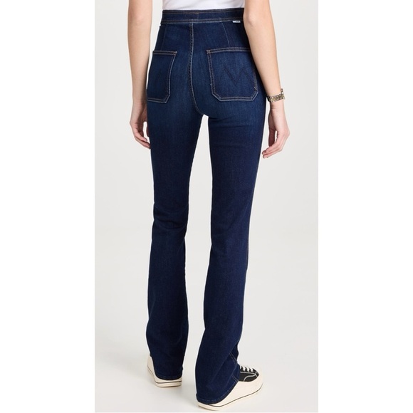 Mother Smokin Double Welt Heel Flare Jeans Retro Off Limits Dark Denim Blue 32 - Picture 6 of 14